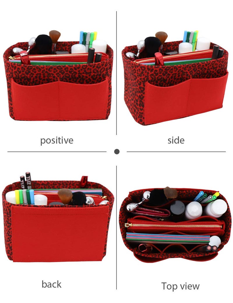LEXSION Felt Purse Bag Organizer Insert with zipper Bag Tote Shaper Fit Speedy Neverful PM MM 8021 R-Leopard XL - Image 5